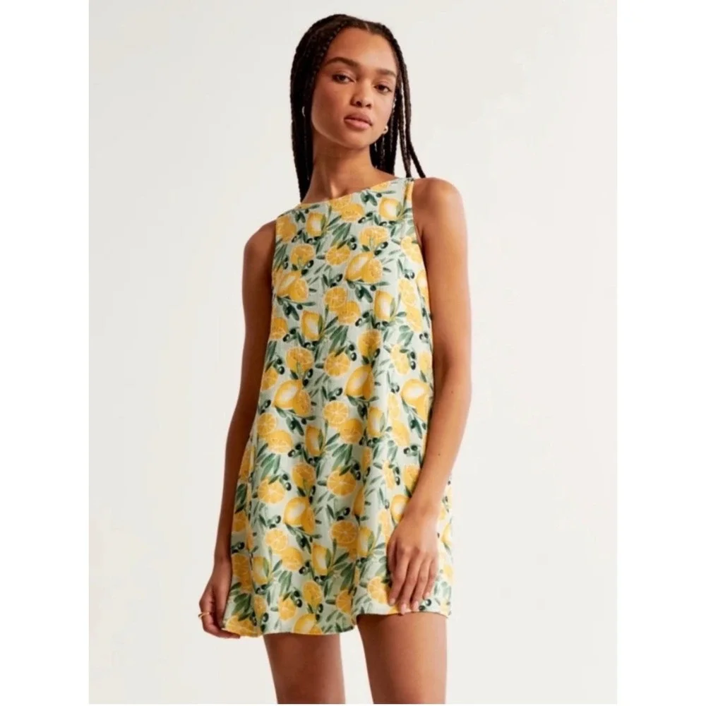 Abercrombie & Fitch Mini Dress Medium Green Lemon Shift Summer Vacation Spring